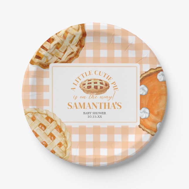 Little Cutie Pie Gingham Baby Shower Pappteller (Vorderseite)