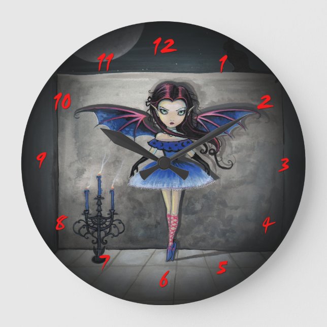 Little Dancer Vampire Gothic Art Clock Große Wanduhr (Vorderseite)