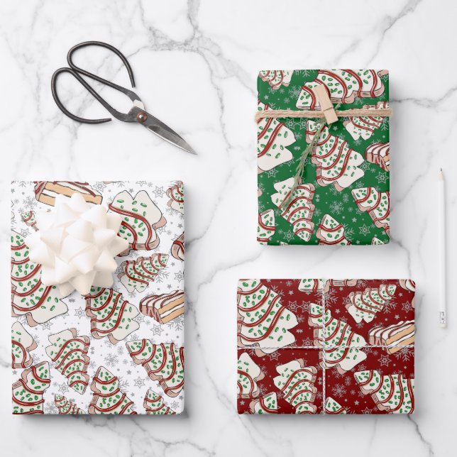 Little Debbie Weihnachtsbaum-Snackkuchen Geschenkv Geschenkpapier Set (Vorderseite)