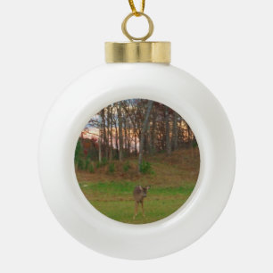 Little Deer & a Pink SunSet Keramik Kugel-Ornament