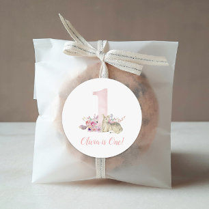 Little Deer First Birthday Party Personalisiert Runder Aufkleber