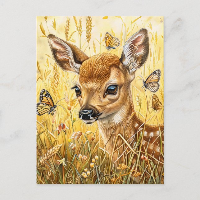 Little Deer in der insektenreichen Wiese Postkarte (Vorderseite)