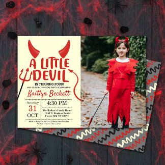 Little Devil any Age Halloween Geburtstags-Foto Einladung