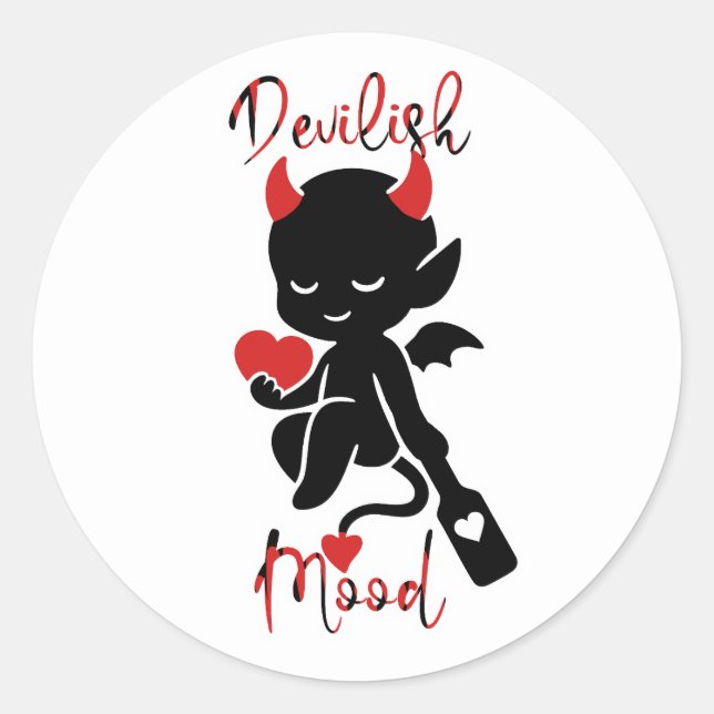 Little Devil Baddie Liebe Paddle "Devilish Mood" Runder Aufkleber (Vorderseite)