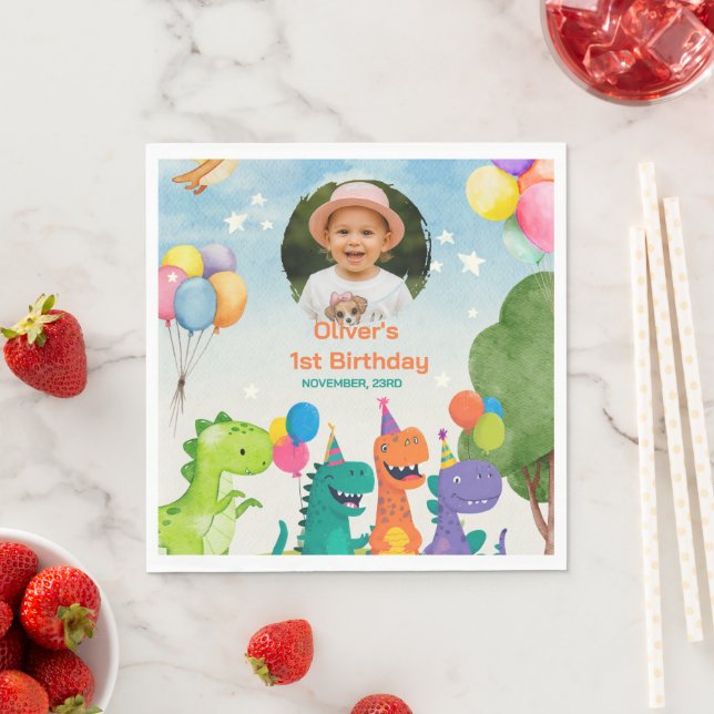 Little Dino 1st Birthday Paper Napkin Serviette (Beispiel)