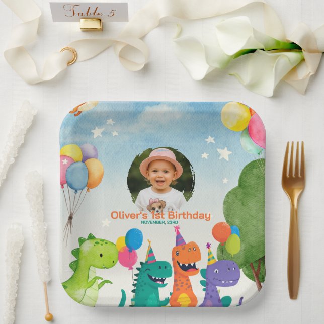 Little Dino 1st Birthday Paper Plate Pappteller (Hochzeit)
