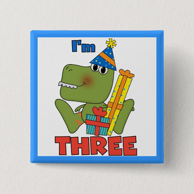 Little Dino 3. Geburtstag Tshirts und Geschenke Button (Vorderseite)