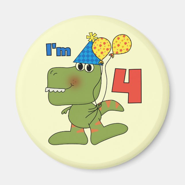 Little Dino 4. Geburtstag Tshirts und Geschenke Magnet (Vorne)