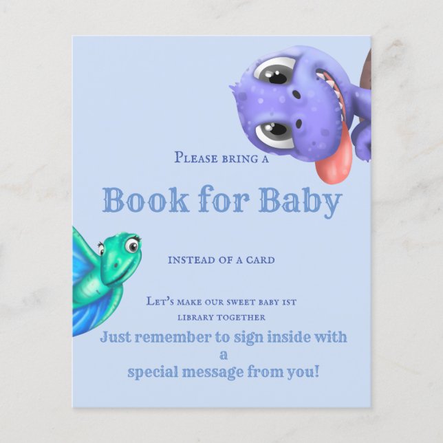 Little Dino auf dem Way Blue Book for Baby Shower (Vorderseite)