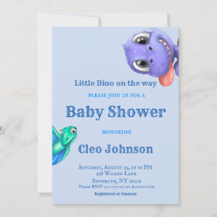 Little Dino auf dem Weg Blue Boy Baby Dusche Invit Einladung