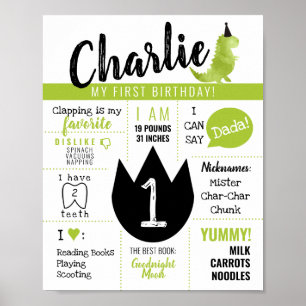 Little Dino Dinosaur Theme Stomp und Chomp Green Poster