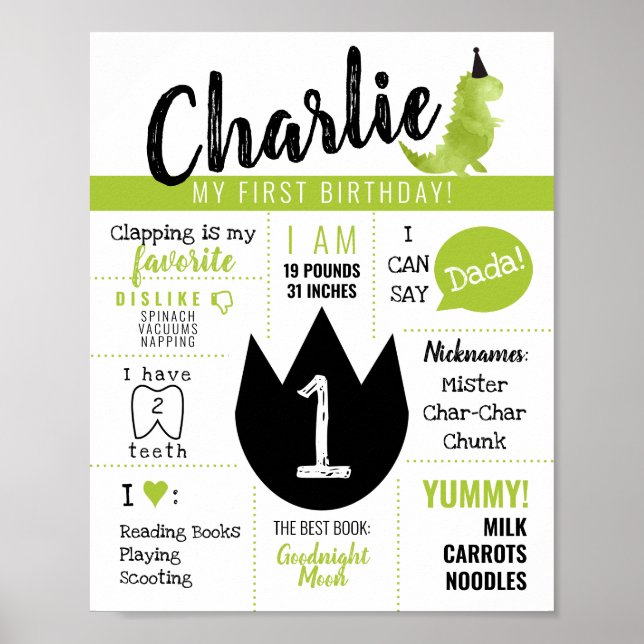 Little Dino Dinosaur Theme Stomp und Chomp Green Poster (Vorne)