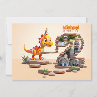 Little Dino Dragon | 2. Geburtstag Große Zahl Foto Einladung