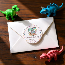 Little Dino Kid's Birthday Party Runder Aufkleber