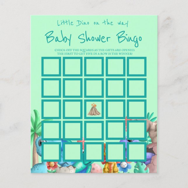 Little Dino on Way Greenery Baby Shower Bingo (Vorderseite)