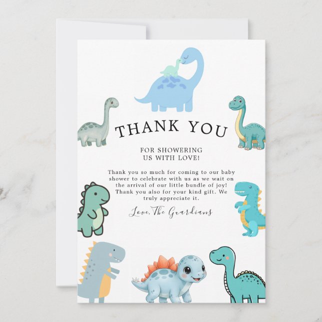 Little Dinosaur Cute Baby Shower Dankeskarte (Vorderseite)