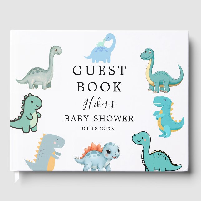 Little Dinosaur Cute Baby Shower Gästebuch (Vorderseite)