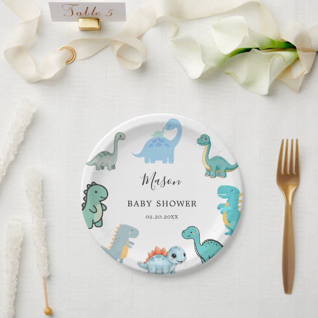 Little Dinosaur Cute Baby Shower Pappteller (Hochzeit)