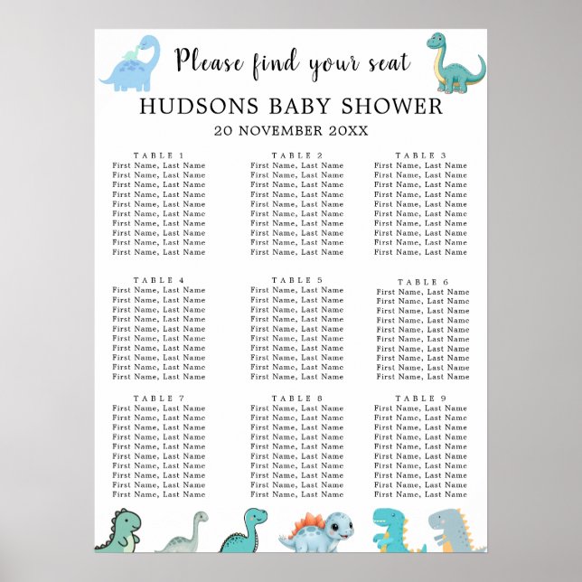 Little Dinosaur Cute Baby Shower Seating Charts Poster (Vorne)