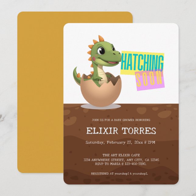 Little Dinosaur Hatching Soon Einladung (Vorne/Hinten)