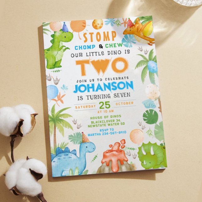 Little Dinosaur Stomp und Chomp Geburtstagsparty Einladung (Little Dinosaur Stomp and Chomp Birthday Party Invitation)