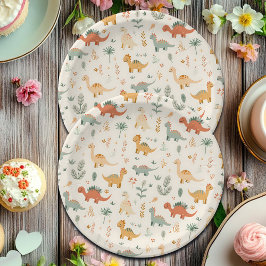 Little Dinosaurier Beige neutrale Tones Pappteller