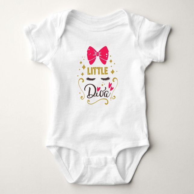 Little Diva Typografy Baby Girl Pink Baby Strampler (Vorderseite)