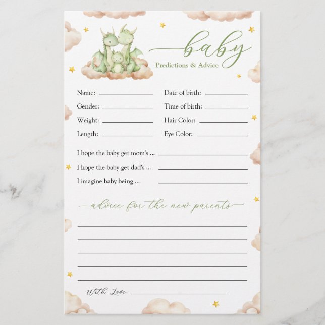 Little Dragon Baby Shower Vorhersagen und Ratschlä (Vorderseite)