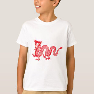 Little Dragon Delight: Chinesisches Design des Rot T-Shirt