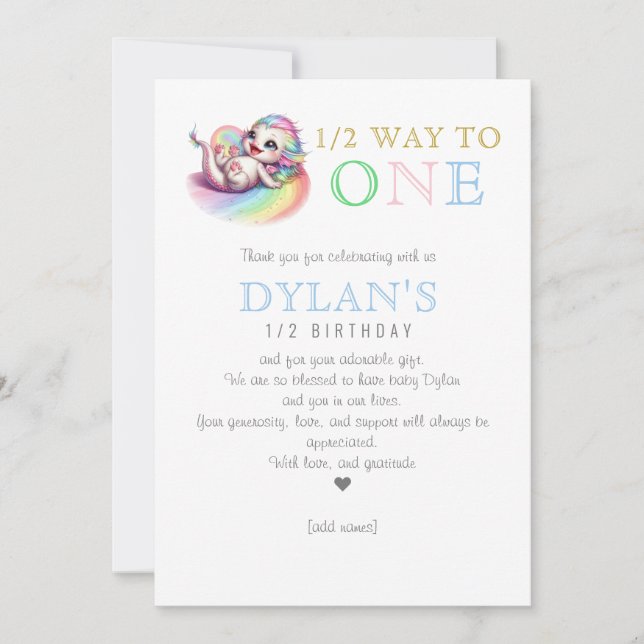 Little Dragon Halbweg zu einem blauen 6 Monate Geb Dankeskarte (Vorderseite)