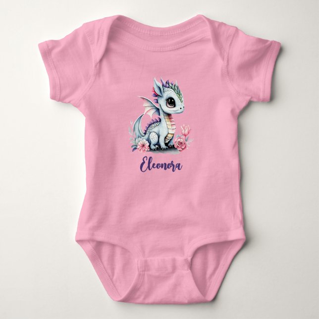 Little Dragon pink editierbar niedliche Wasserfarb Baby Strampler (Vorderseite)