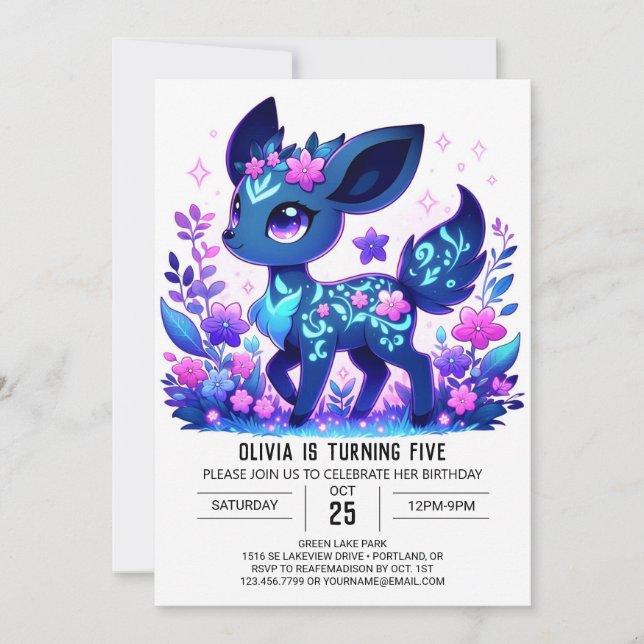 Little Dreamy Deer Digital Geburtstag Einladung (Vorderseite)