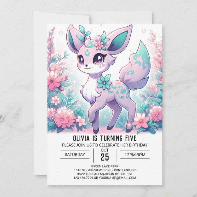 Little Dreamy Deer Digital Geburtstag Einladung (Vorderseite)