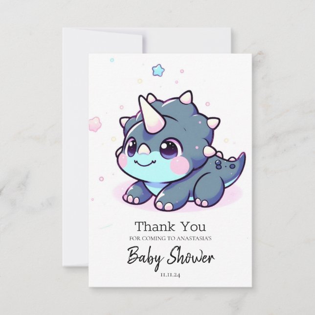 Little Dreamy Dinosaur Babydusche Dankeskarte (Vorderseite)