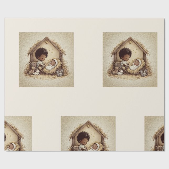 Little Drummer Boy Black Nativity-Geschenkpapier 2 Geschenkpapier (Flach)