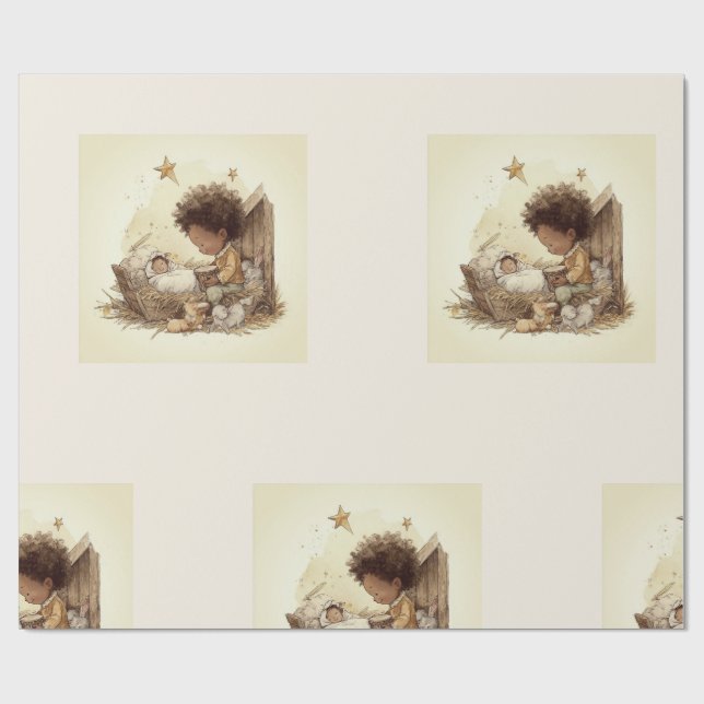Little Drummer Boy Black Nativity Wrapping Paper 1 Geschenkpapier (Flach)