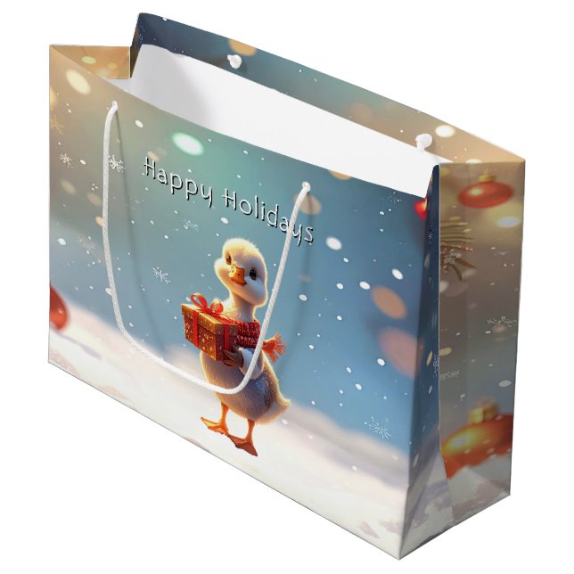 Little Duck Holiday Gift Bag Große Geschenktüte (Vorderseite Schrägansicht)