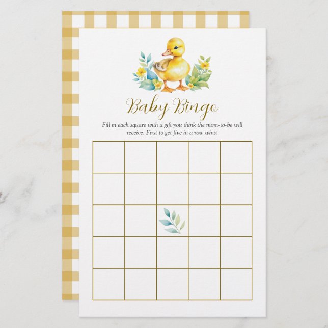 Little Duckling Duck Baby Shower Bingo Game (Vorne/Hinten)