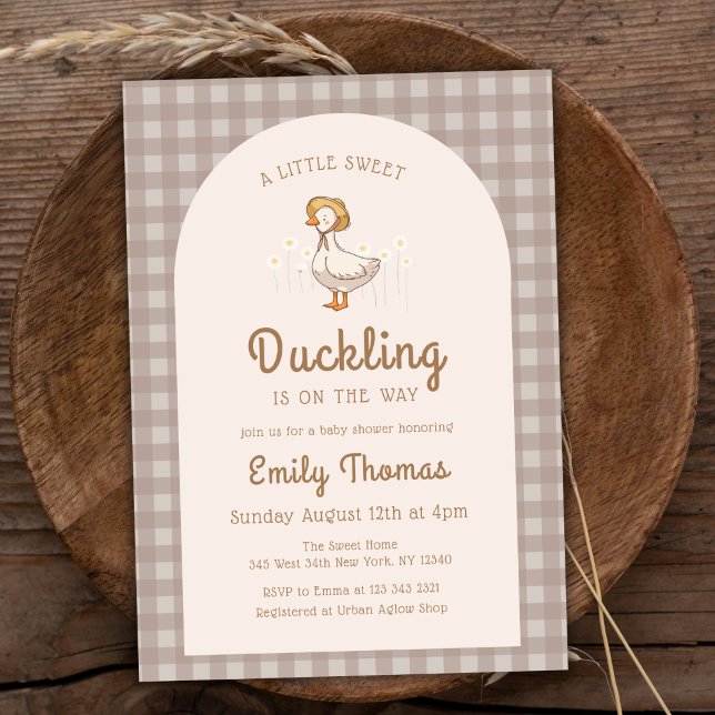 Little Duckling Farmhouse Gingham Baby Shower Einladung (Little Duckling Farmhouse Gingham Baby Shower Invitation)