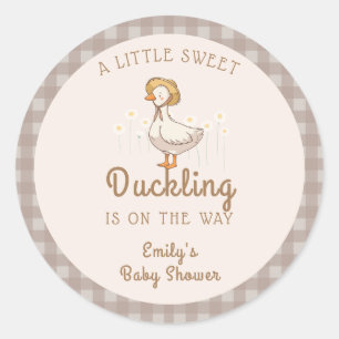 Little Duckling Farmhouse Gingham Baby Shower Runder Aufkleber