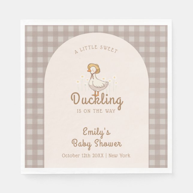 Little Duckling Farmhouse Gingham Baby Shower Serviette (Vorderseite)