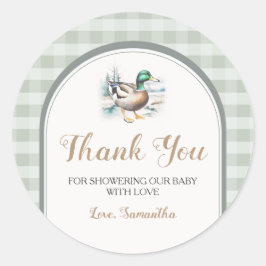 Little Duckling Gingham Baby Dusche Danke Runder Aufkleber