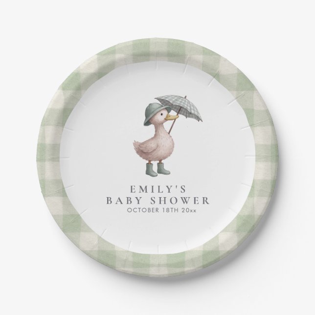 Little Duckling Green Gender Neutral Baby Shower Pappteller (Vorderseite)