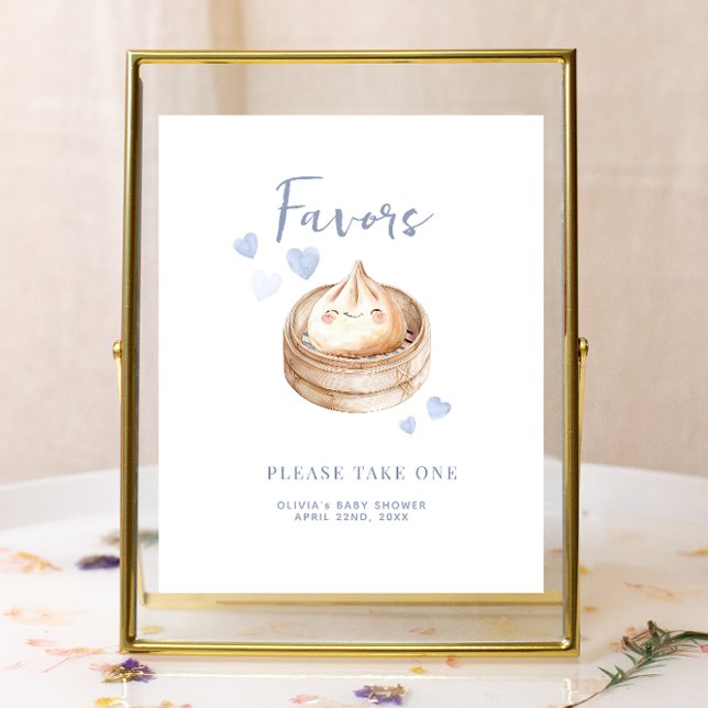 Little Dumpling Blue Baby Dusche Gefallen Zeichen  (Favor Sign)