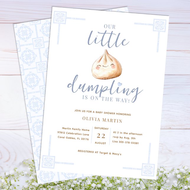 Little Dumpling Blue Watercolor Boy Baby Dusche Einladung (Adorable dumpling baby shower Invitation - BLUE)