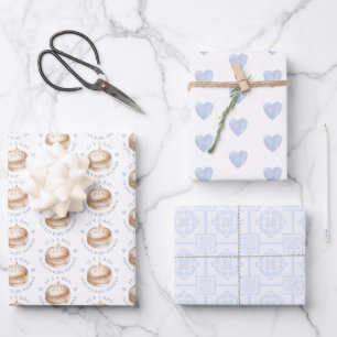 Little Dumpling Blue Watercolor Boy Baby Shower Wr Geschenkpapier Set