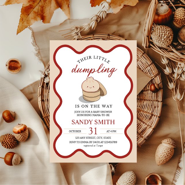 Little Dumpling Gender Neutral Kawaii Babydusche Einladung (Little dumpling is on the way baby shower theme, gender neutral, kawaii, asian, bao)