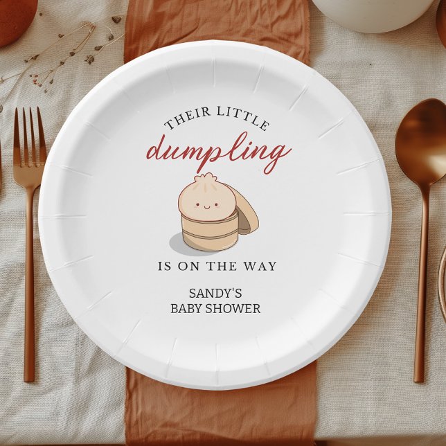 Little Dumpling Gender Neutral Kawaii Babydusche Pappteller (Our little dumpling baby shower personalized paper plates)