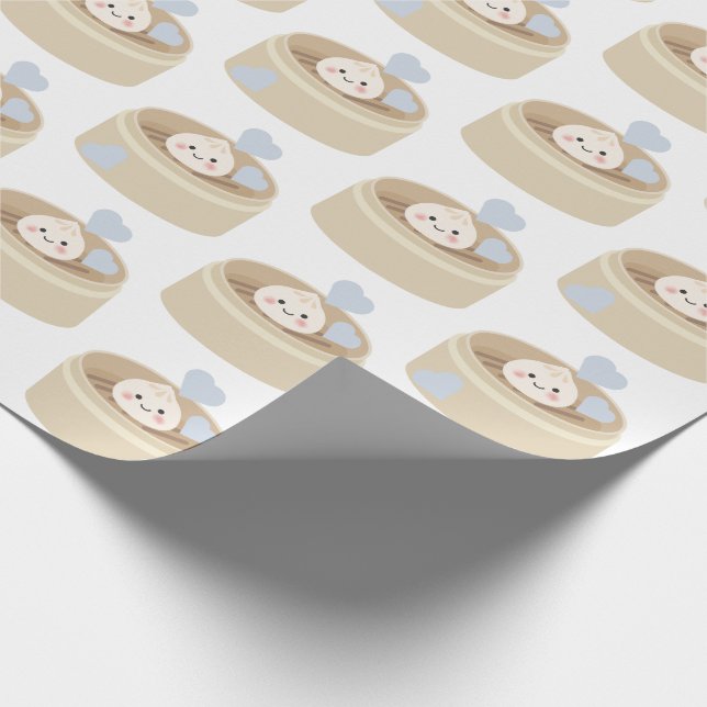 Little Dumpling White Blue Boy Wrapping Paper Geschenkpapier (Ecke)