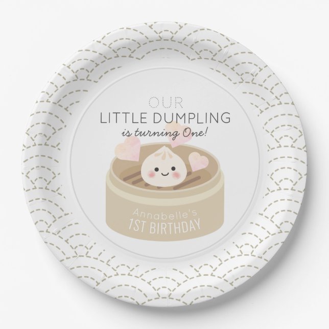 Little Dumpling White Geburtstag Pappteller (Vorderseite)